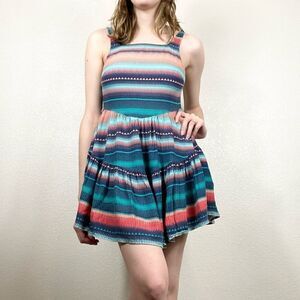 Roxy Blue & Pink Striped Open Back Mini Dress